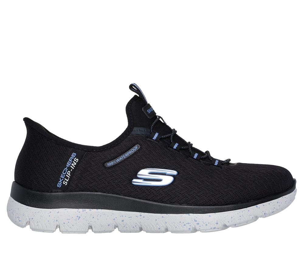 Women Skechers Slip-ins Waterproof: Summits - Best Choice Slip On Shoes Black / Light Blue  USA |  1693-PADMW