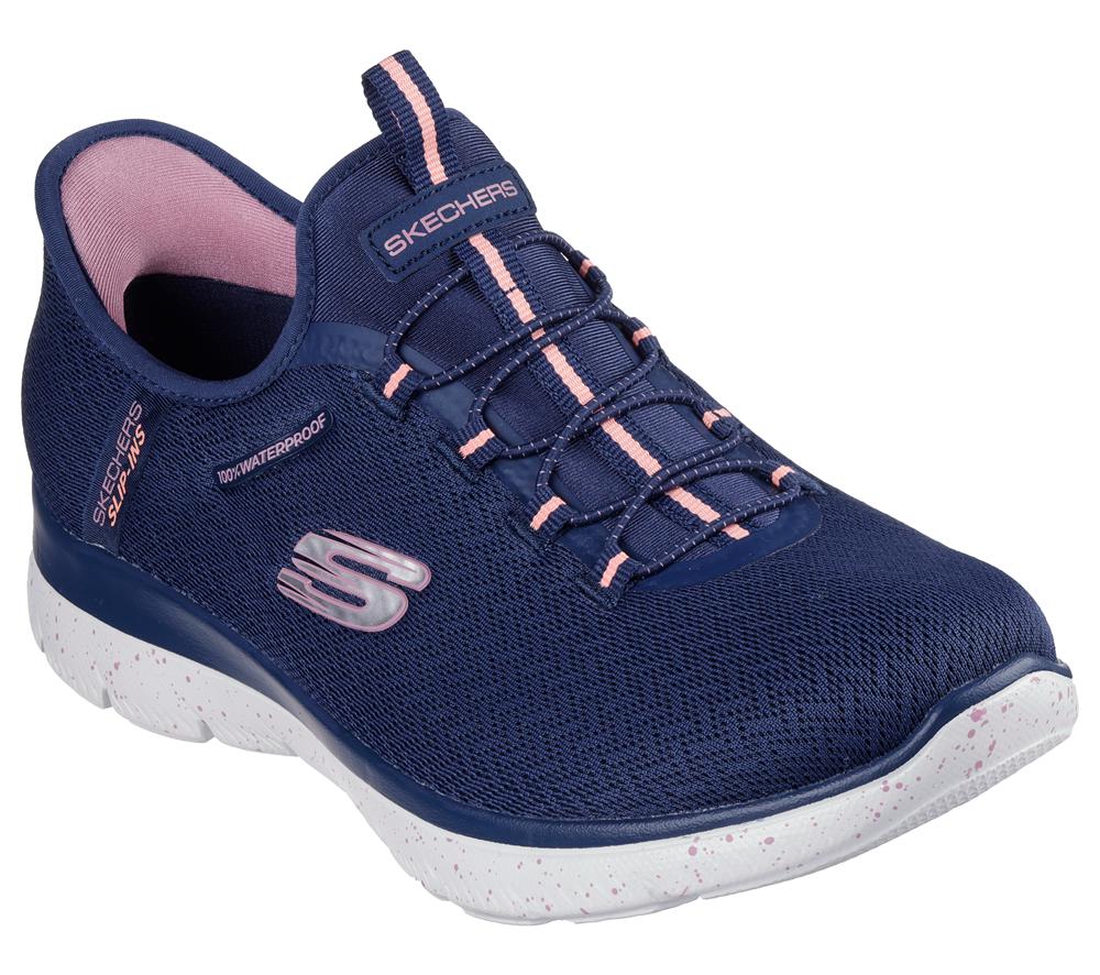 Women Skechers Slip-ins Waterproof: Summits - Best Choice Hands Free Slip Ins Navy / Coral  USA |  9042-IYQGM
