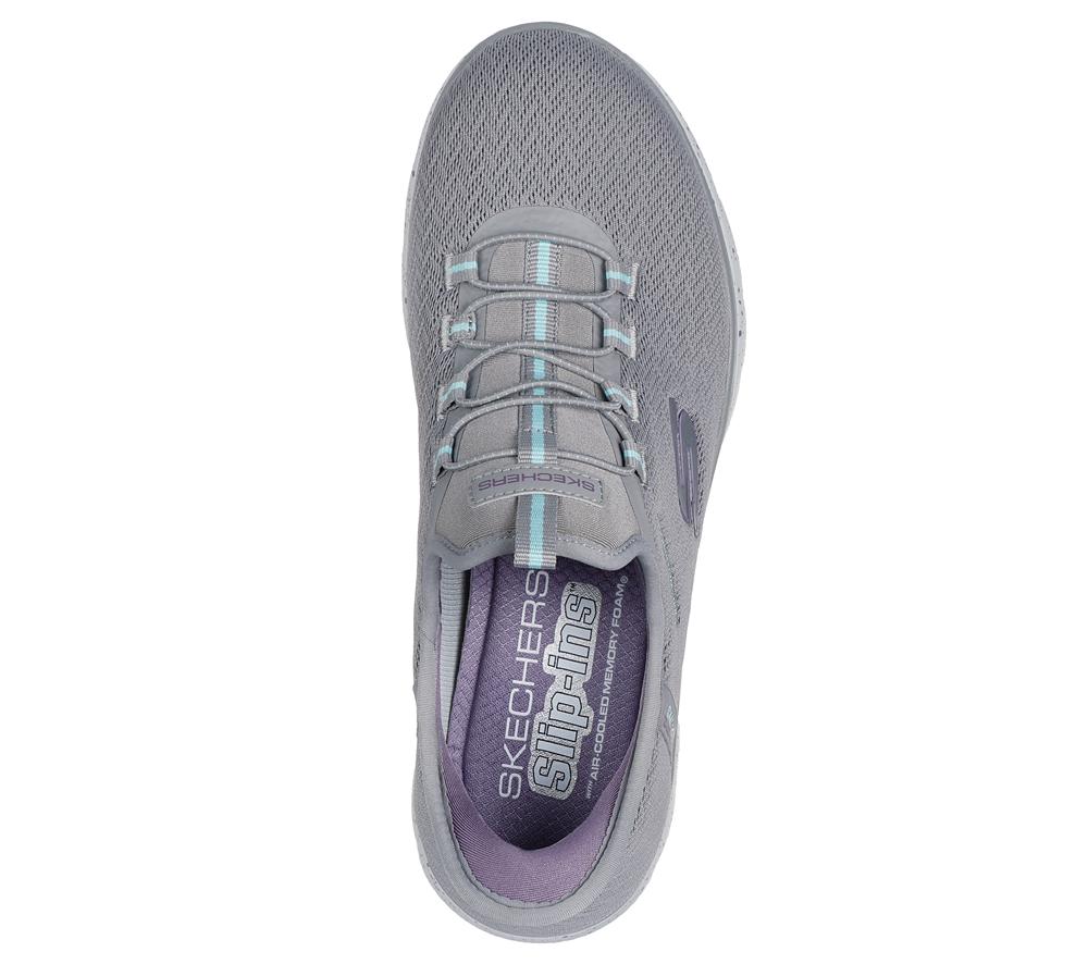 Women Skechers Slip-ins Waterproof: Summits - Best Choice Hands Free Slip Ins Grey / Aqua  USA |  9378-RNDMU
