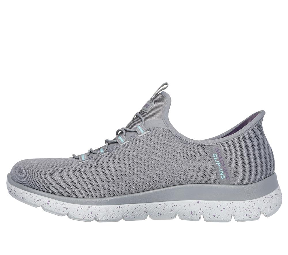 Women Skechers Slip-ins Waterproof: Summits - Best Choice Hands Free Slip Ins Grey / Aqua  USA |  9378-RNDMU