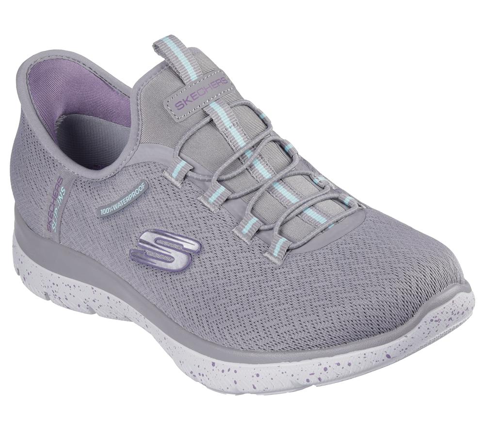 Women Skechers Slip-ins Waterproof: Summits - Best Choice Hands Free Slip Ins Grey / Aqua  USA |  9378-RNDMU
