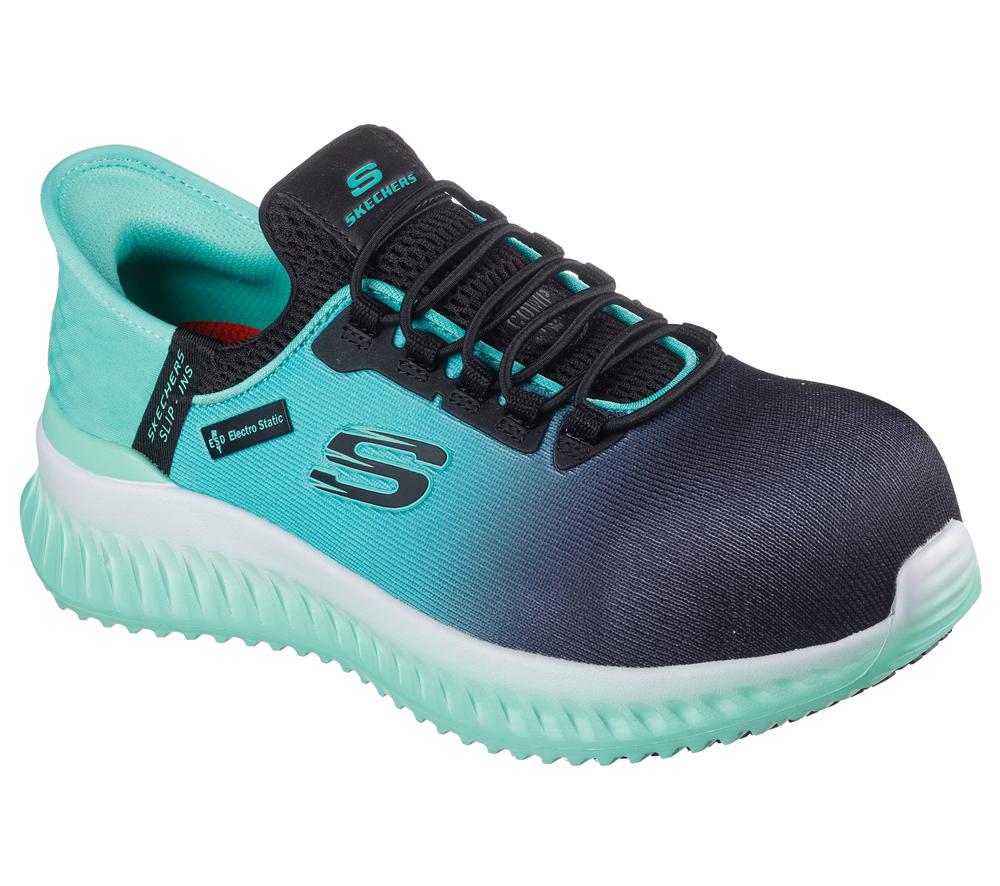 Women Skechers Slip-ins Work: Tilido - Ombray Hands Free Slip Ins Black / Teal  USA |  2495-XWBCV