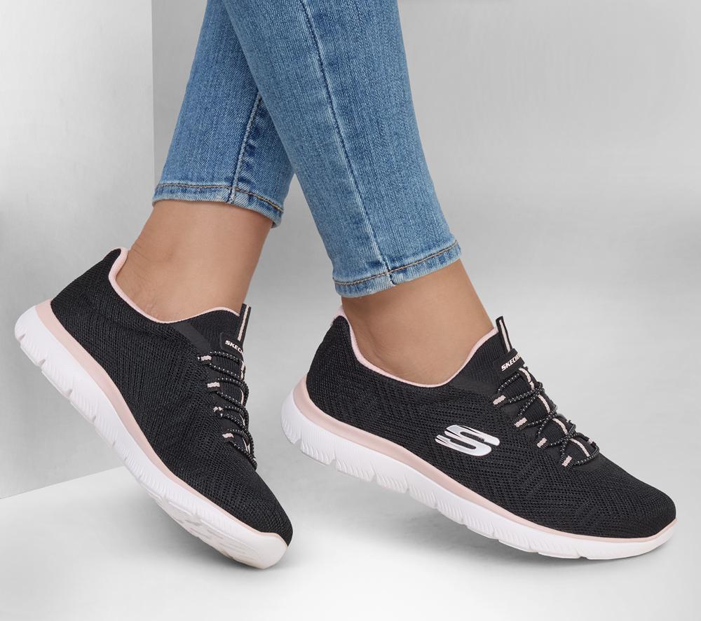 Women Skechers Summits - Artistry Chic Slip On Shoes Black / Pink  USA |  2058-OPZBY