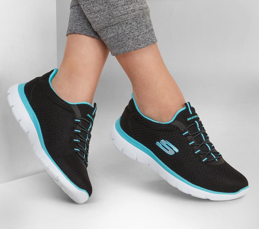 Women Skechers Summits Sneakers Black / Turquoise  USA |  3618-JUHKM