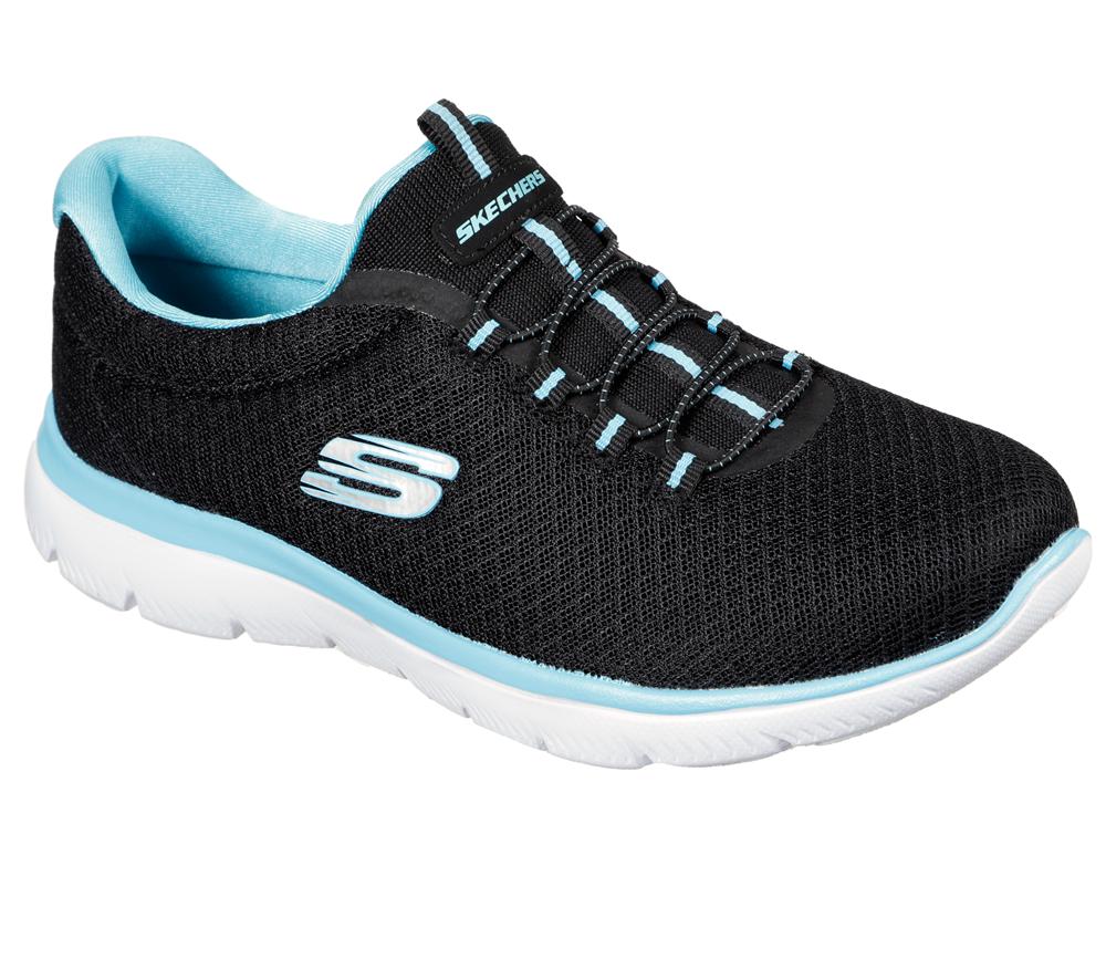 Women Skechers Summits Sneakers Black / Turquoise  USA |  3618-JUHKM