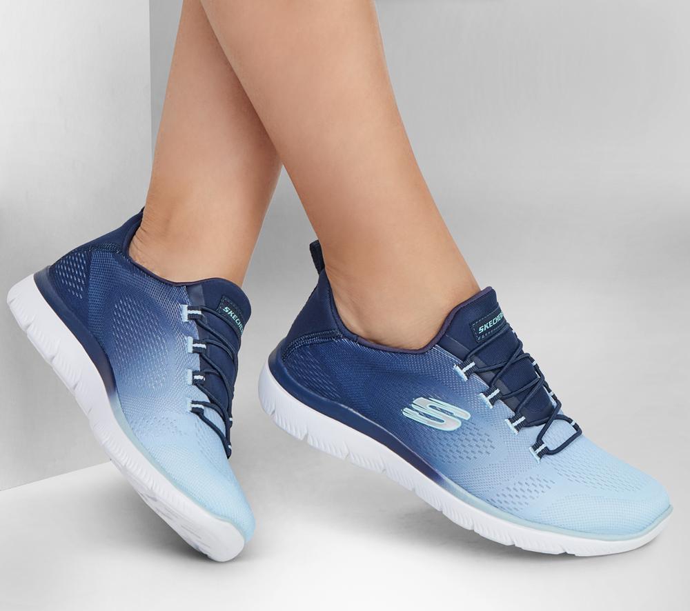 Women Skechers Summits - Bright Charmer Slip On Shoes Navy  USA |  6254-FBCZO