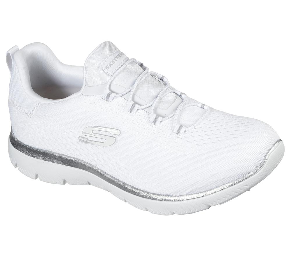 Women Skechers Summits - Fast Attraction Slip On Shoes White / Silver  USA |  2809-XRCNW