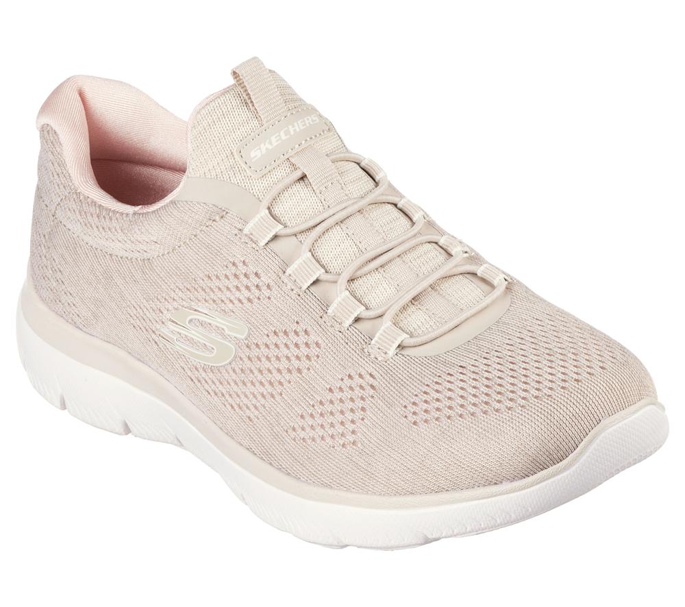 Women Skechers Summits - Fun Flair Slip On Shoes Taupe / Pink  USA |  5734-TADIY