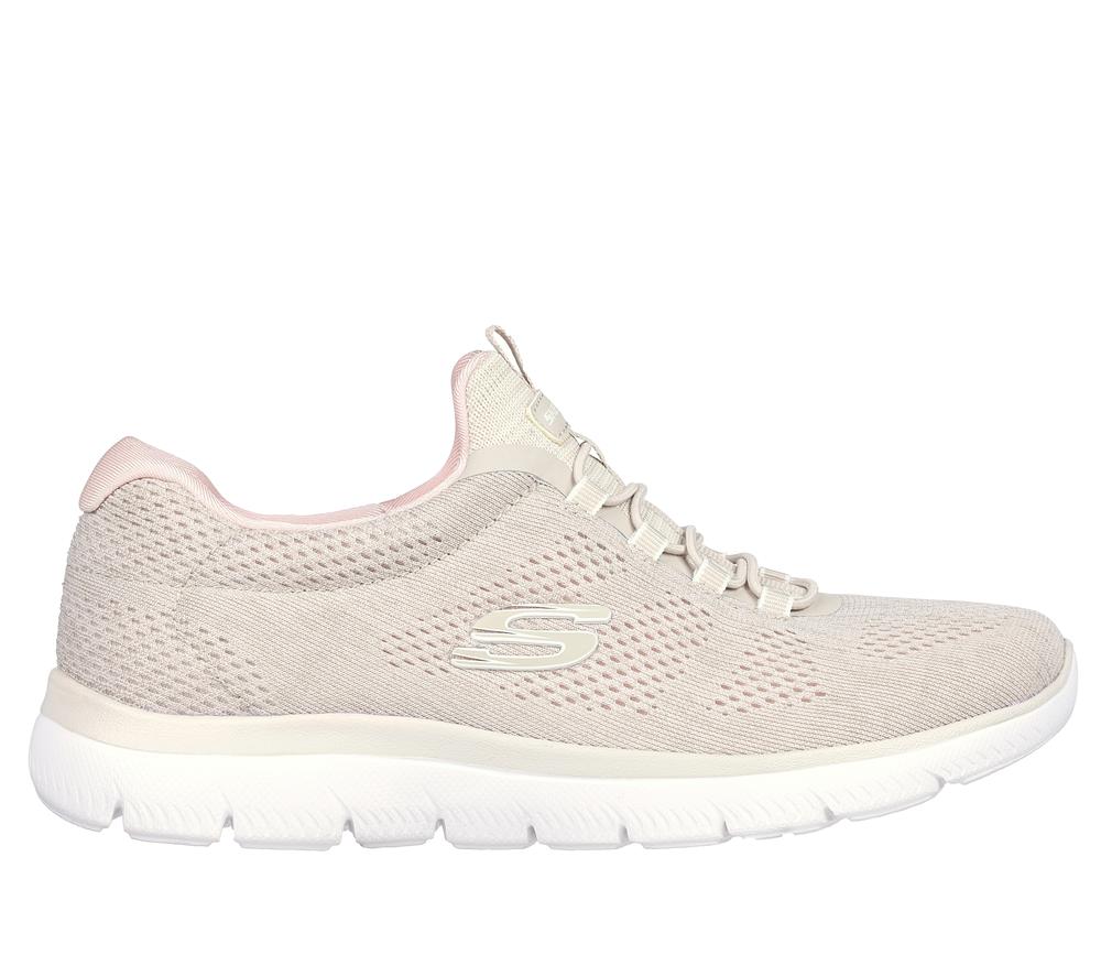 Women Skechers Summits - Fun Flair Slip On Shoes Taupe / Pink  USA |  5734-TADIY
