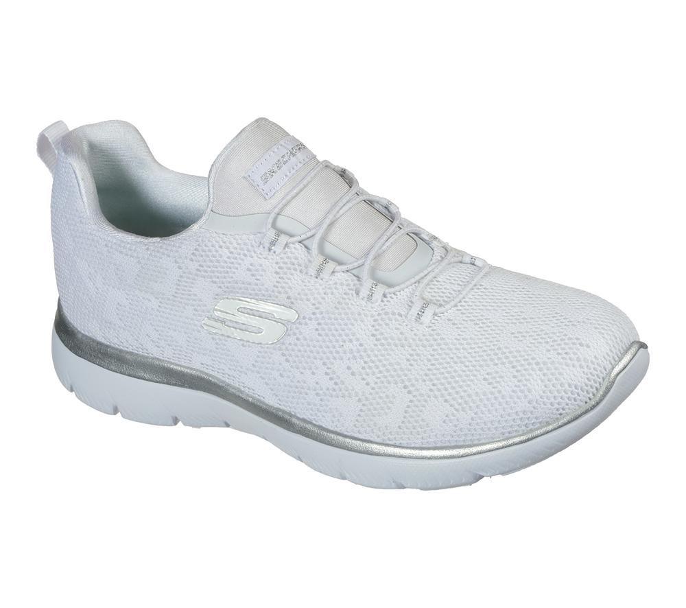 Women Skechers Summits - Leopard Spot Sneakers White / Silver  USA |  0981-SWDAC