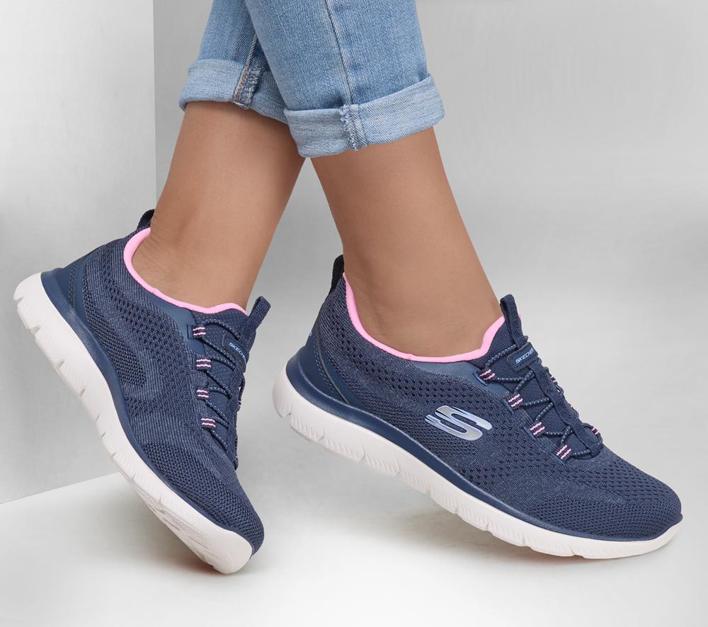 Women Skechers Summits - New Nature Slip On Shoes Navy / Pink  USA |  8143-JCRPN