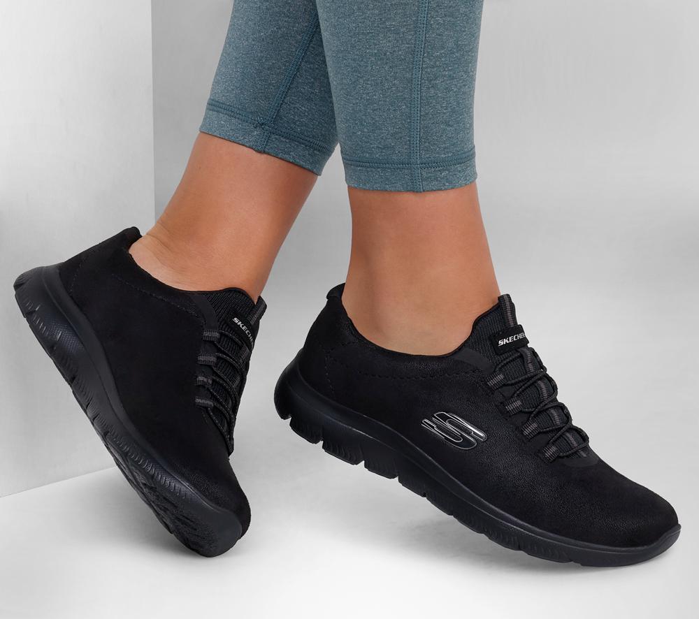 Women Skechers Summits - Oh So Smooth Sneakers Black  USA |  8451-FMGVA