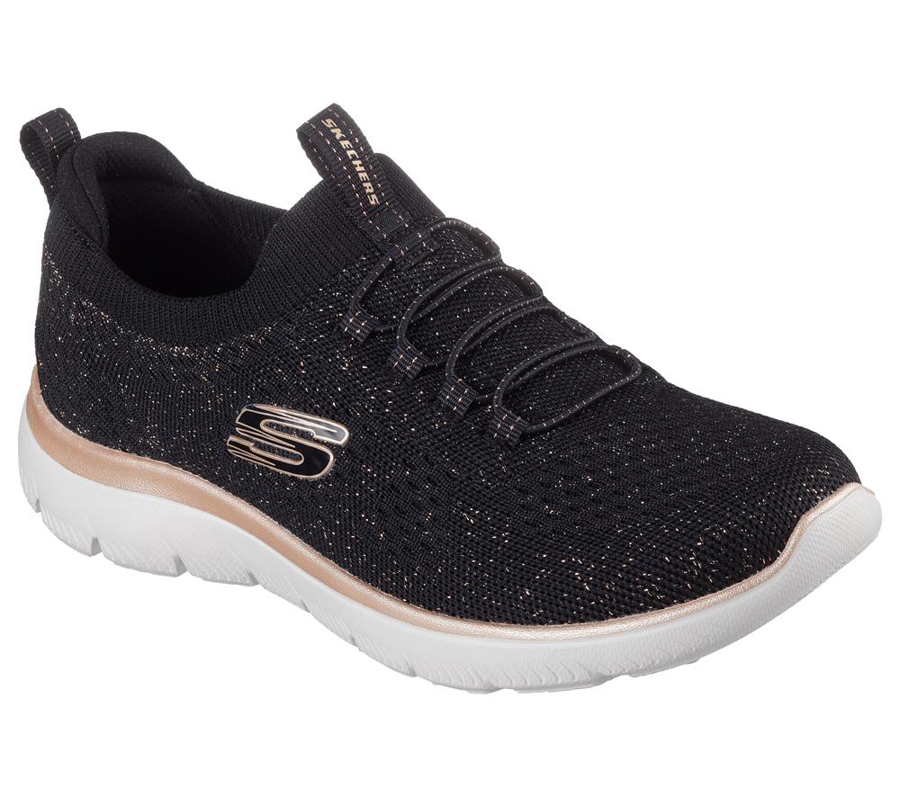 Women Skechers Summits - Pixi Sneakers Black / Rose Gold  USA |  5396-VRSBE