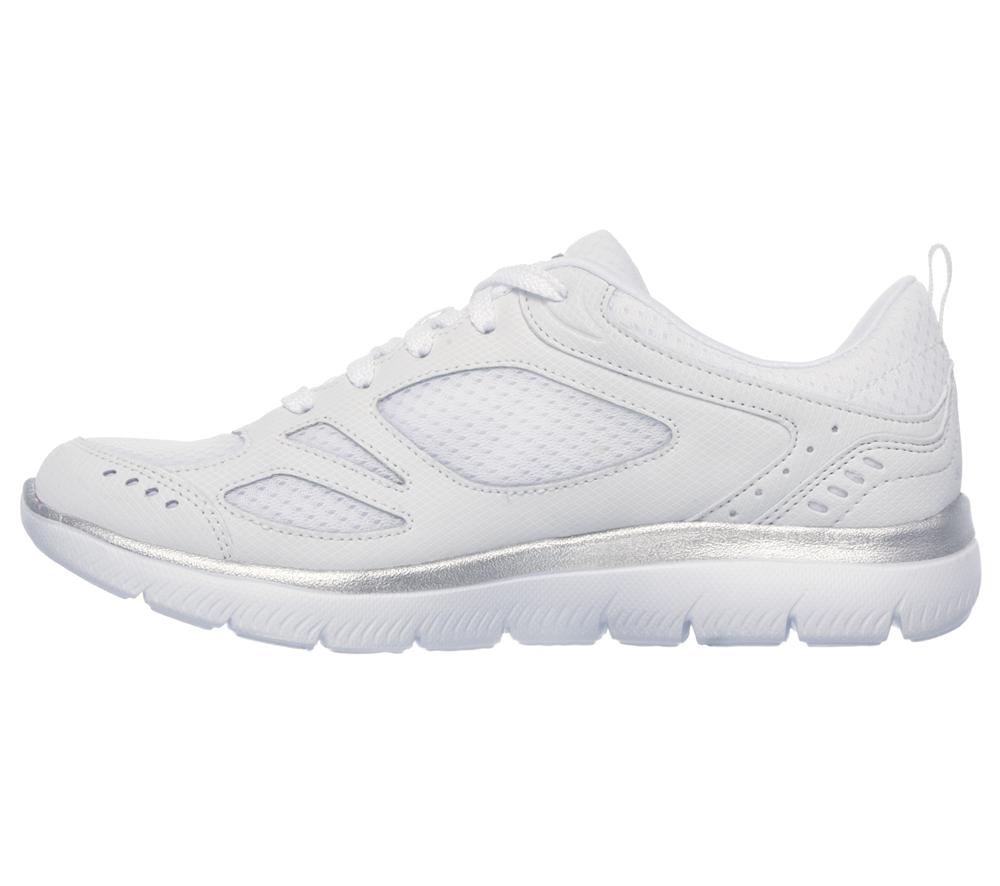 Women Skechers Summits - Suited Lace Up Shoes White / Silver  USA |  4290-DWZLJ