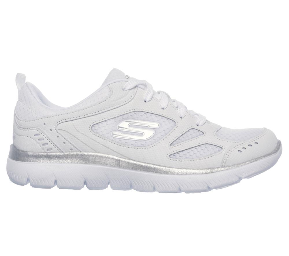 Women Skechers Summits - Suited Lace Up Shoes White / Silver  USA |  4290-DWZLJ