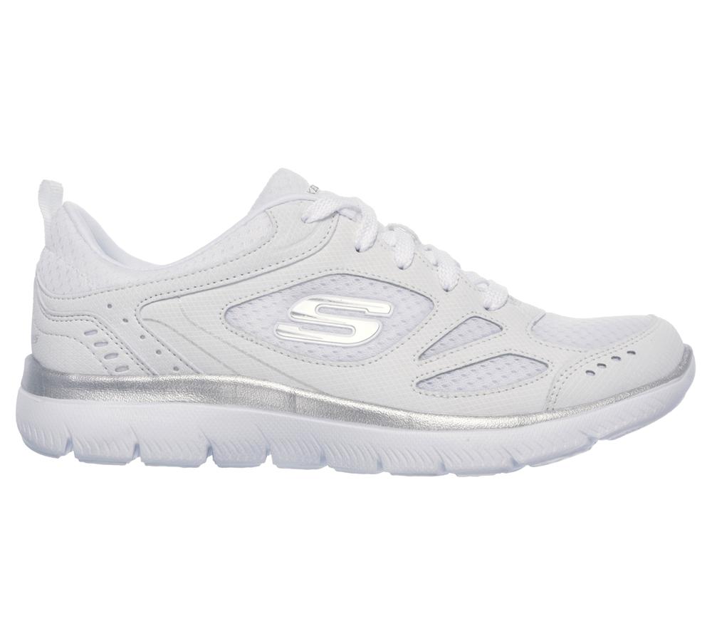 Women Skechers Summits - Suited Lace Up Shoes White / Silver  USA |  4290-DWZLJ