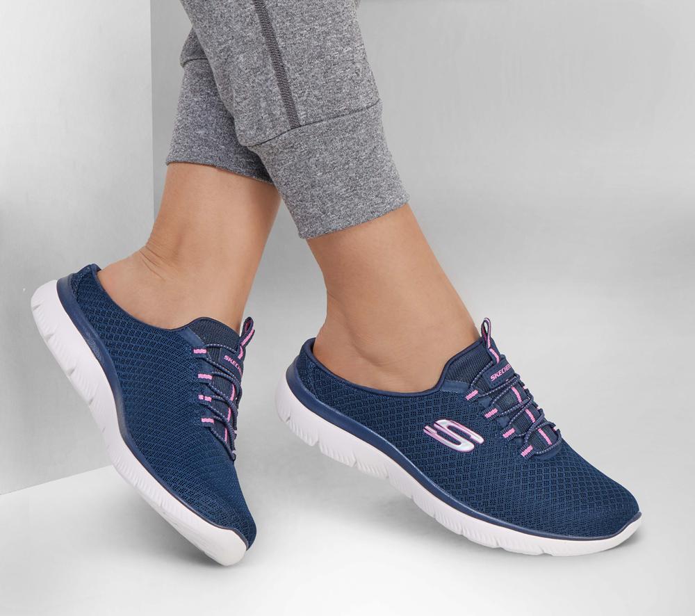 Women Skechers Summits - Swift Step Sneakers Navy / Hot Pink  USA |  2164-PTOAW