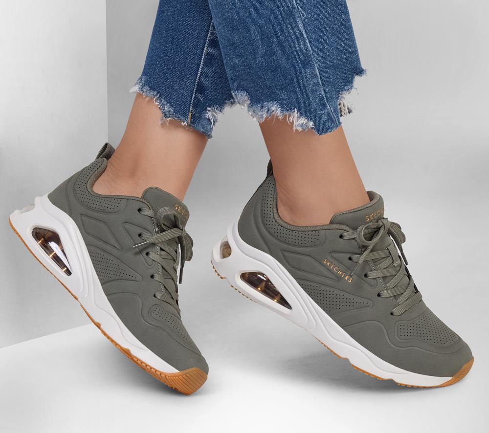 Women Skechers Tres-Air Uno - Ah-Mazing Lace Up Shoes Olive  USA |  0456-WRGJI