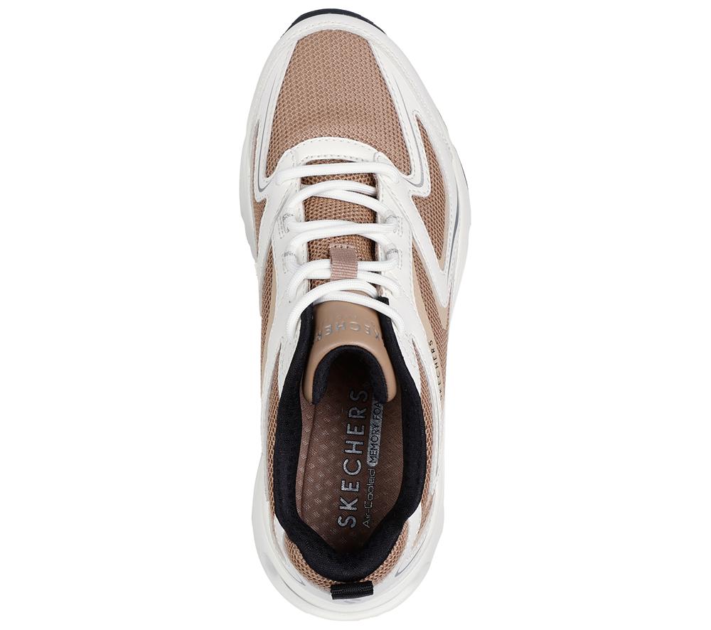 Women Skechers Tres-Air Uno - Street Fl-Air Lace Up Shoes White / Tan  USA |  1479-VLZSA