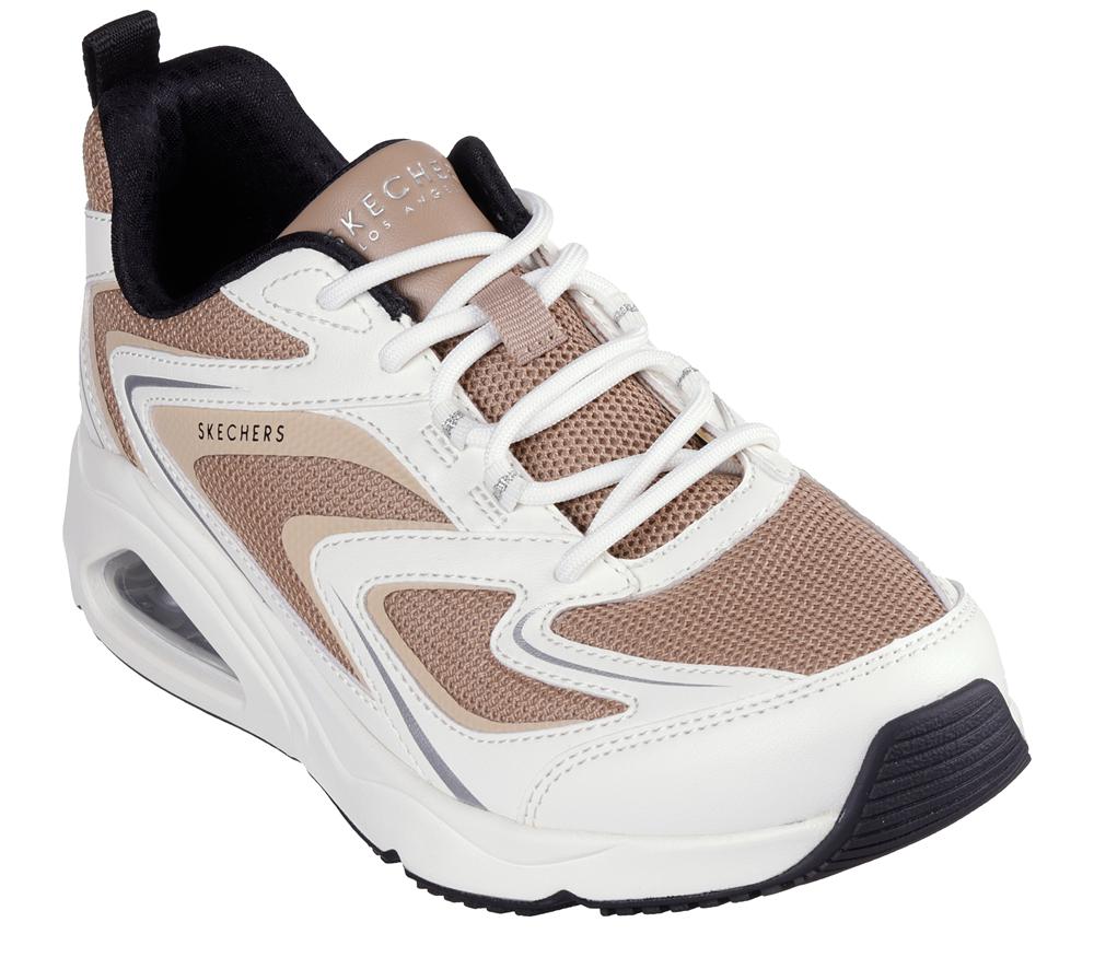 Women Skechers Tres-Air Uno - Street Fl-Air Lace Up Shoes White / Tan  USA |  1479-VLZSA