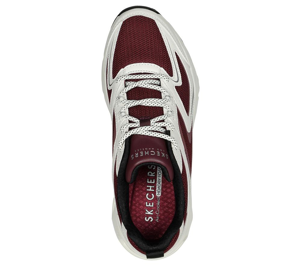 Women Skechers Tres-Air Uno - Street Fl-Air Wedges White / Burgundy  USA |  2491-GSUTX