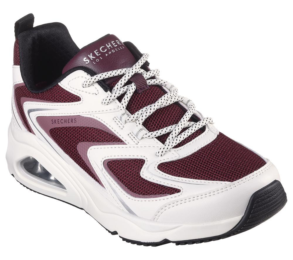 Women Skechers Tres-Air Uno - Street Fl-Air Wedges White / Burgundy  USA |  2491-GSUTX