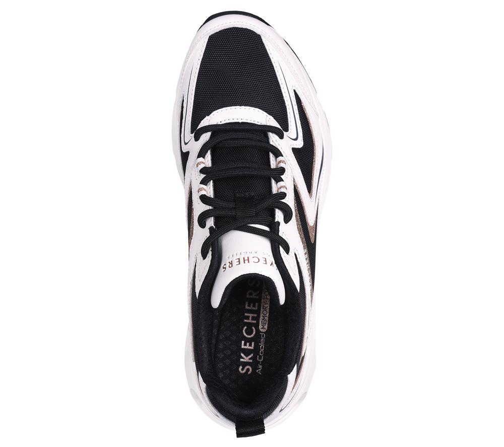 Women Skechers Tres-Air - Shimm-Airy Lace Up Shoes White / Black / Gold  USA |  7809-UKYTL