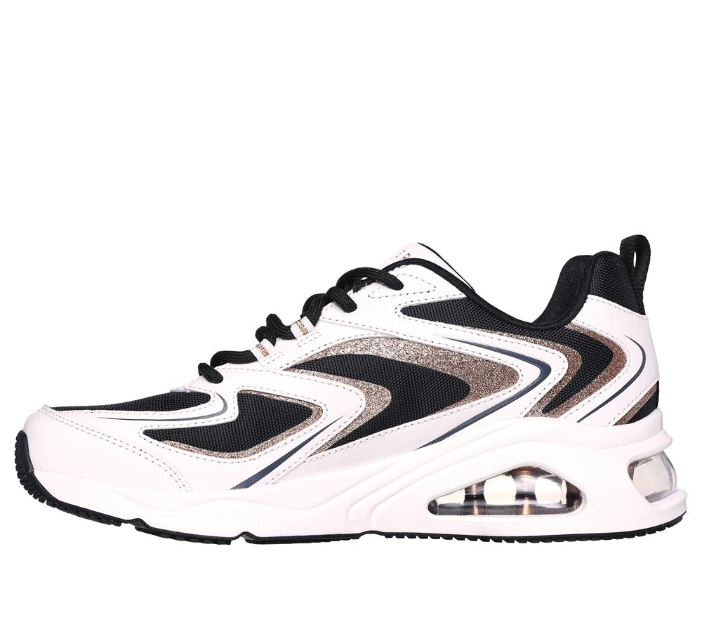 Women Skechers Tres-Air - Shimm-Airy Lace Up Shoes White / Black / Gold  USA |  7809-UKYTL