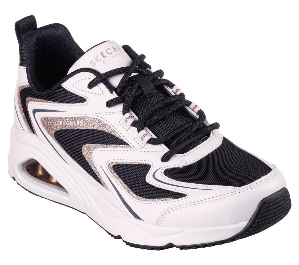 Women Skechers Tres-Air - Shimm-Airy Lace Up Shoes White / Black / Gold  USA |  7809-UKYTL