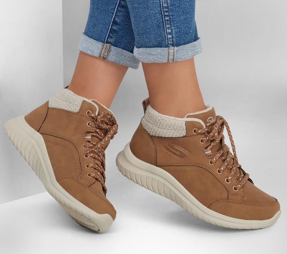 Women Skechers Ultra Flex 2.0 - Casual Mix Boots Chestnut Brown  USA |  3146-QPWGC