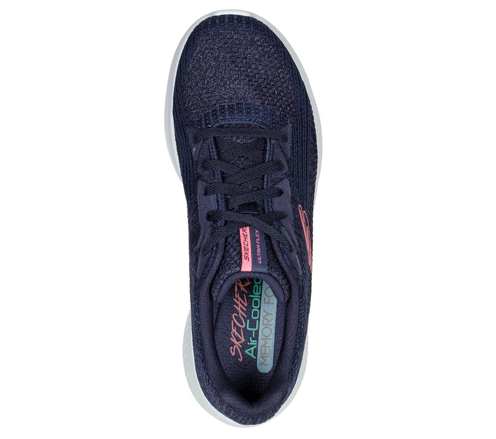Women Skechers Ultra Flex 3.0 - Best Time Lace Up Shoes Navy  USA |  6032-KBRNJ
