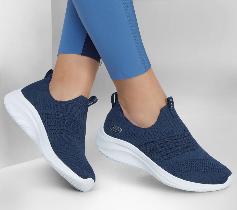 Women Skechers Ultra Flex 3.0 - Classy Charm Slip On Shoes Navy  USA |  6759-MZGBI