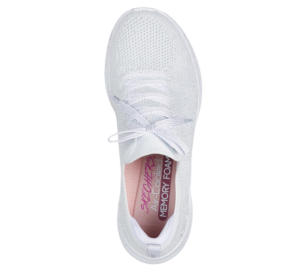Women Skechers Ultra Flex 3.0 - Elegant Night Sneakers White / Silver  USA |  8450-ACMGQ