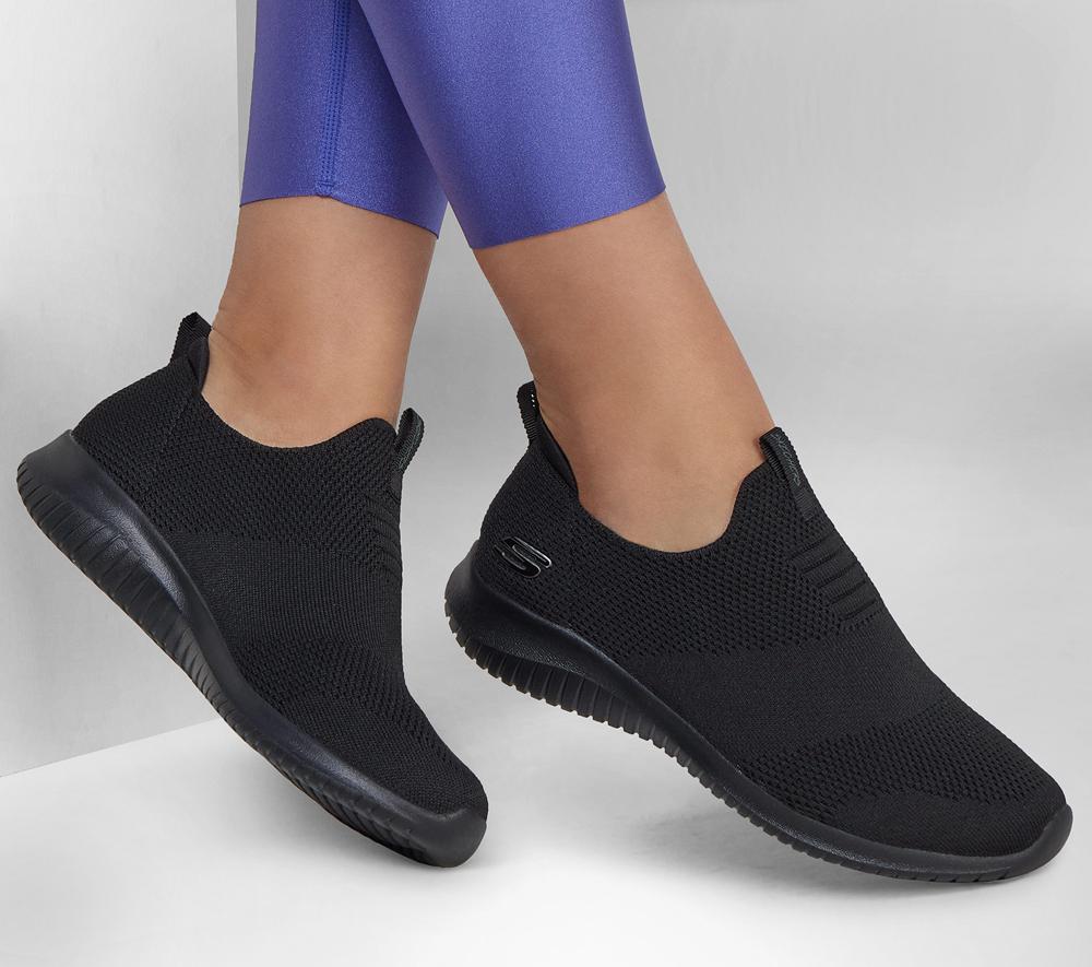 Women Skechers Ultra Flex - First Take Slip On Shoes Black  USA |  8263-OSVCL