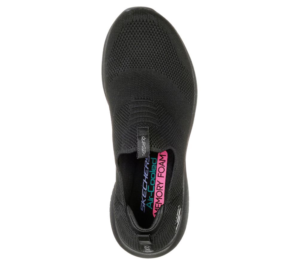 Women Skechers Ultra Flex - First Take Slip On Shoes Black  USA |  8263-OSVCL