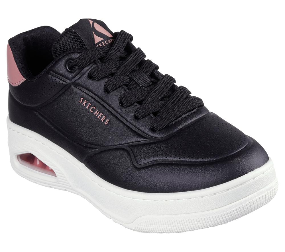 Women Skechers Uno Court - Fast Break Lace Up Shoes Black  USA |  3025-MZLBG
