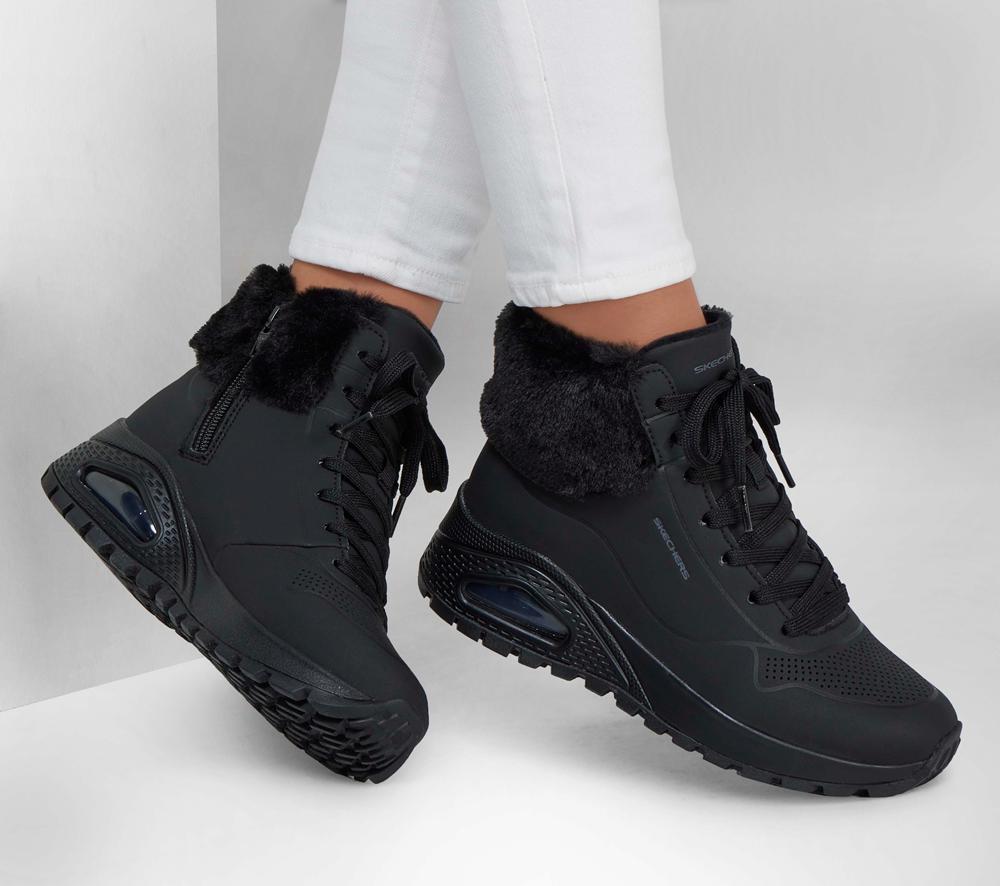 Women Skechers Uno Rugged - Fall Air Boots Black  USA |  9713-CBRES