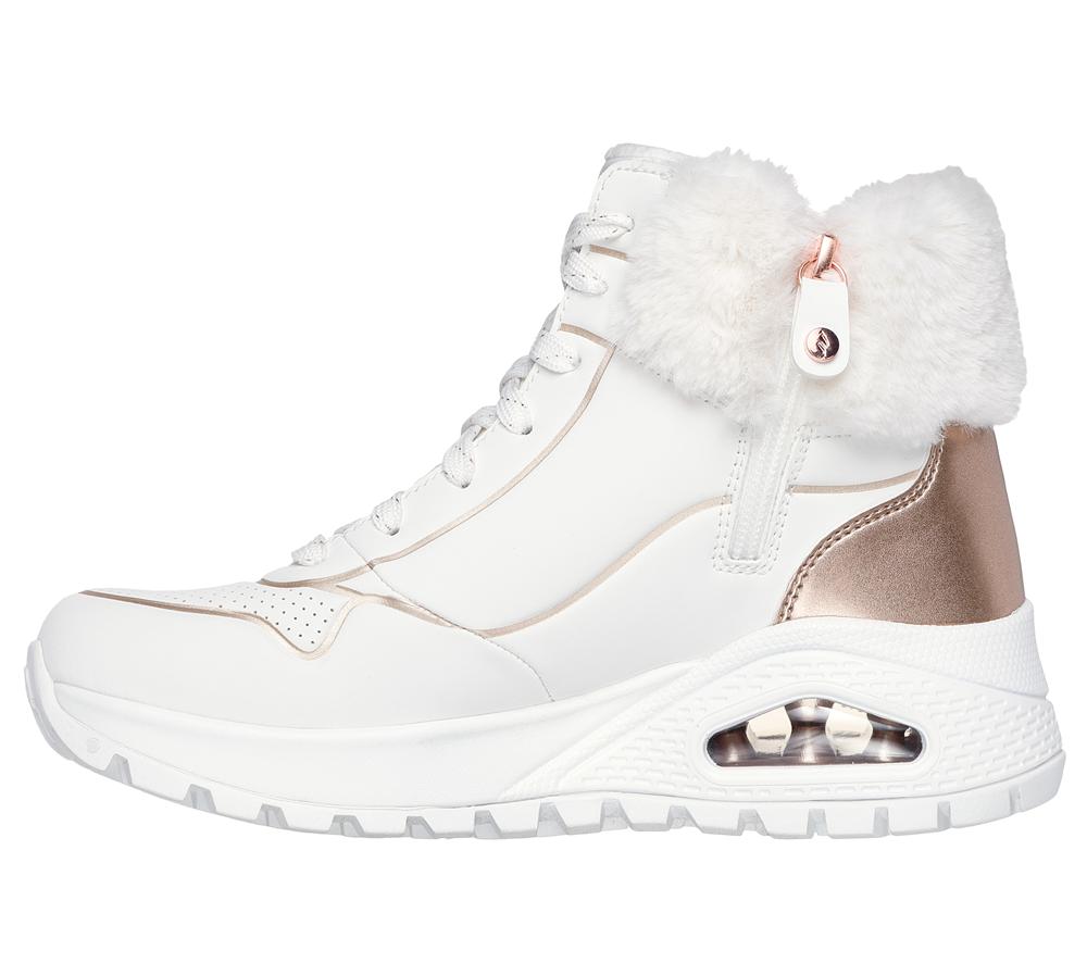 Women Skechers Uno Rugged - Fall Shimmer Boots White / Rose Gold  USA |  0356-GHFAX