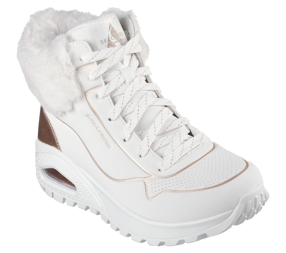 Women Skechers Uno Rugged - Fall Shimmer Boots White / Rose Gold  USA |  0356-GHFAX