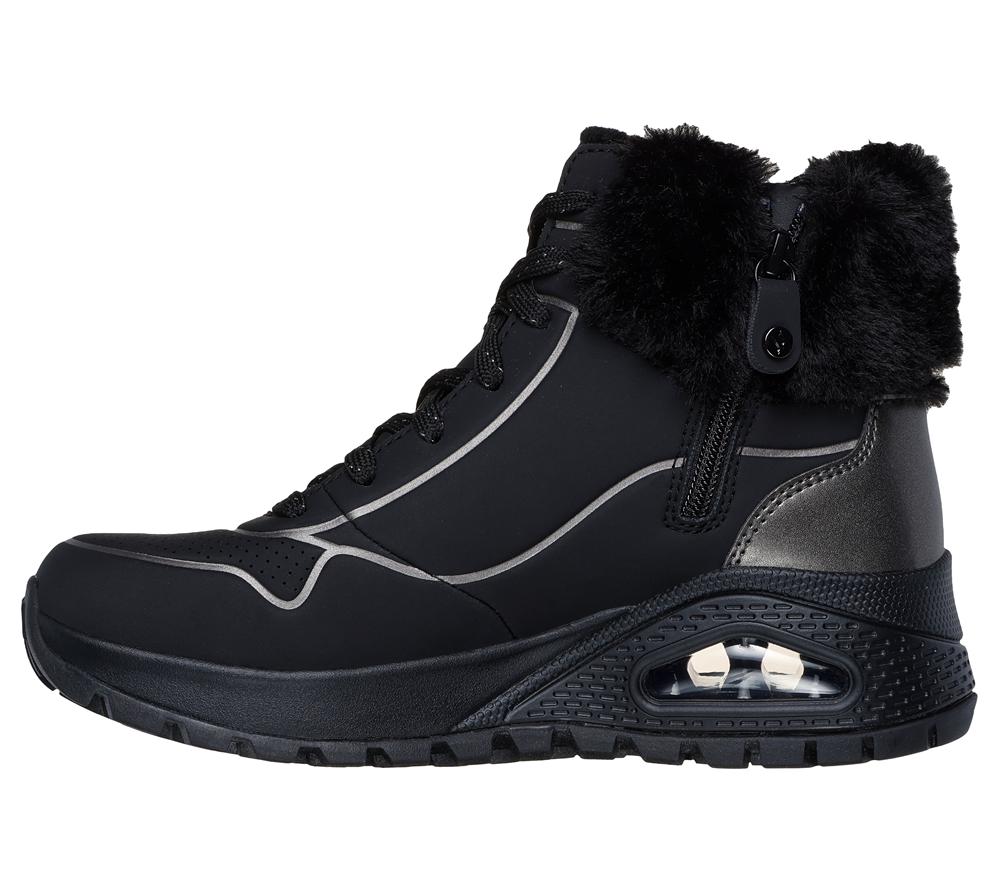 Women Skechers Uno Rugged - Fall Shimmer Boots Black / Pewter  USA |  5831-SPWBQ