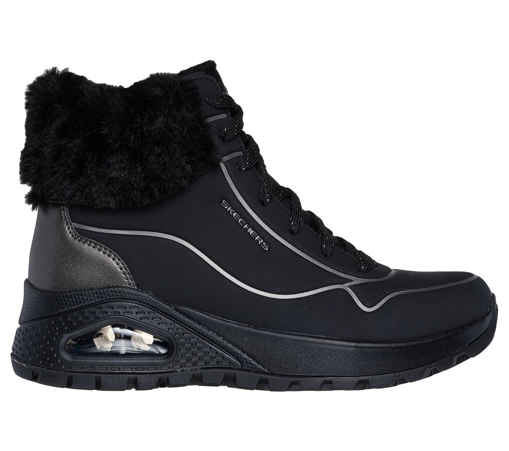 Women Skechers Uno Rugged - Fall Shimmer Boots Black / Pewter  USA |  5831-SPWBQ