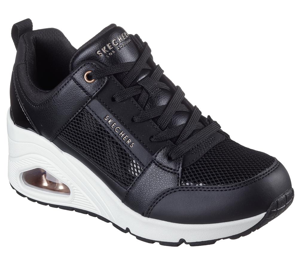 Women Skechers Uno Wedge - Everything Nice Lace Up Shoes Black  USA |  0549-KQODU