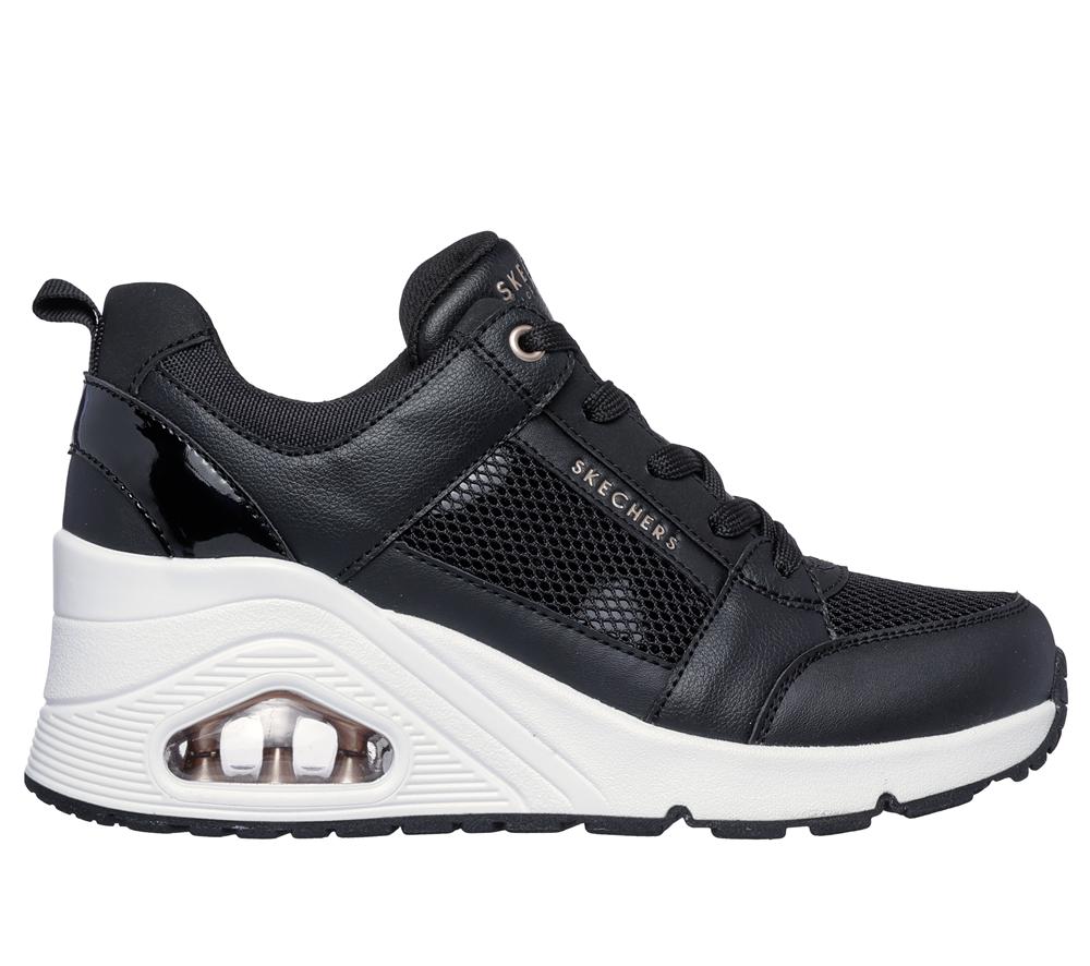 Women Skechers Uno Wedge - Everything Nice Lace Up Shoes Black  USA |  0549-KQODU