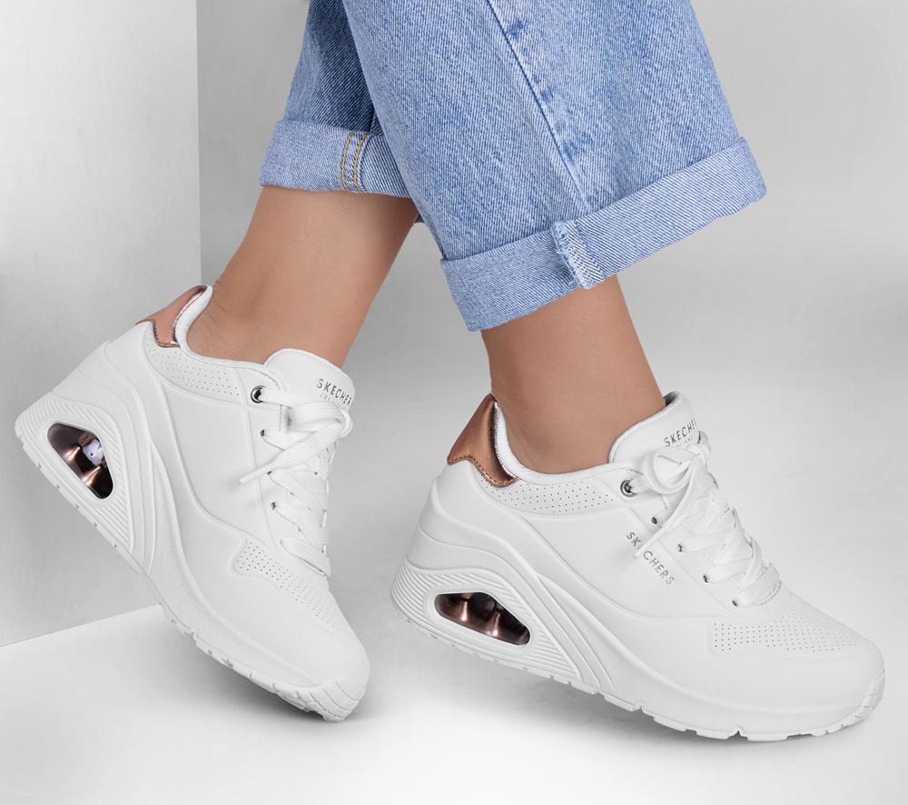 Women Skechers Uno Wedge - HI Steps Lace Up Shoes White  USA |  8290-KHVDX