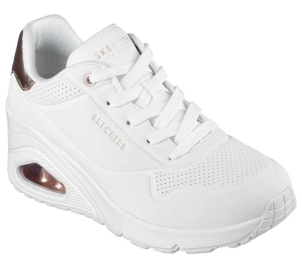 Women Skechers Uno Wedge - HI Steps Lace Up Shoes White  USA |  8290-KHVDX