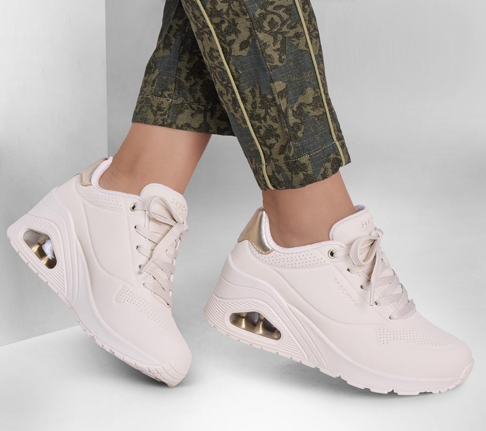 Women Skechers Uno Wedge - HI Steps Lace Up Shoes Off White  USA |  9503-EICYK