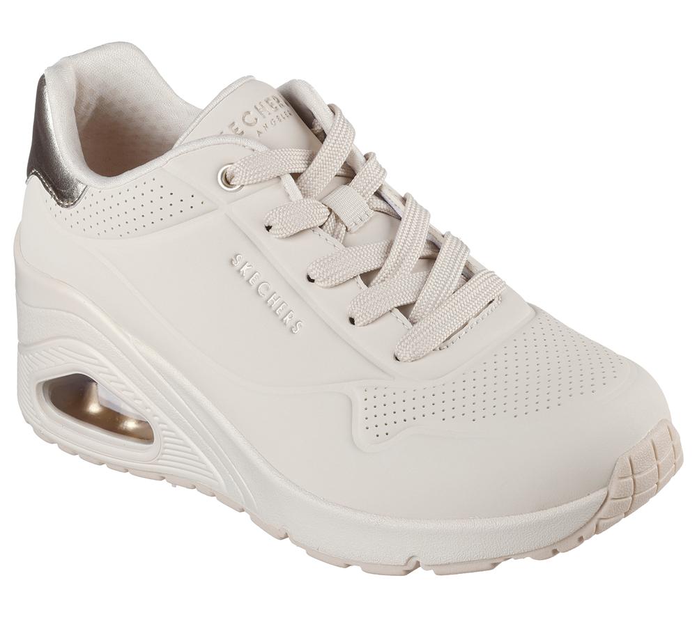 Women Skechers Uno Wedge - HI Steps Lace Up Shoes Off White  USA |  9503-EICYK