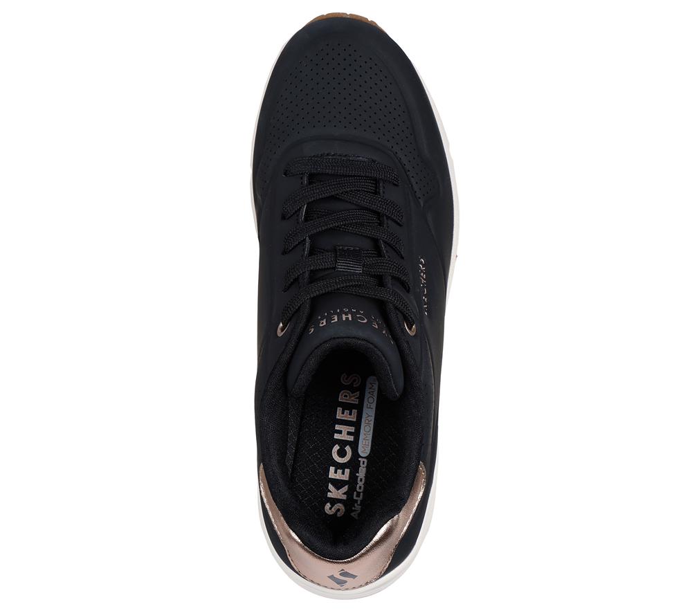 Women Skechers Uno Wedge - HI Steps Lace Up Shoes Black  USA |  2508-DVWPX