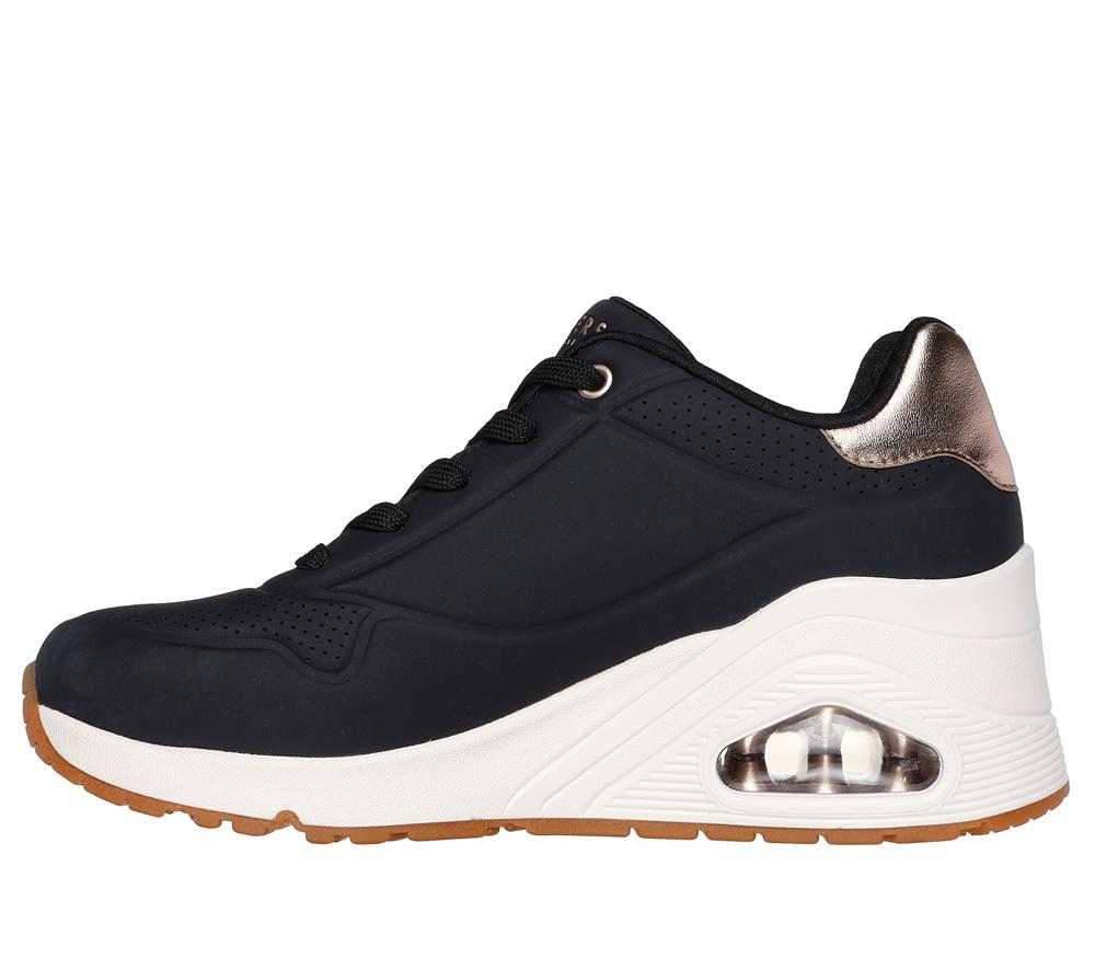 Women Skechers Uno Wedge - HI Steps Lace Up Shoes Black  USA |  2508-DVWPX