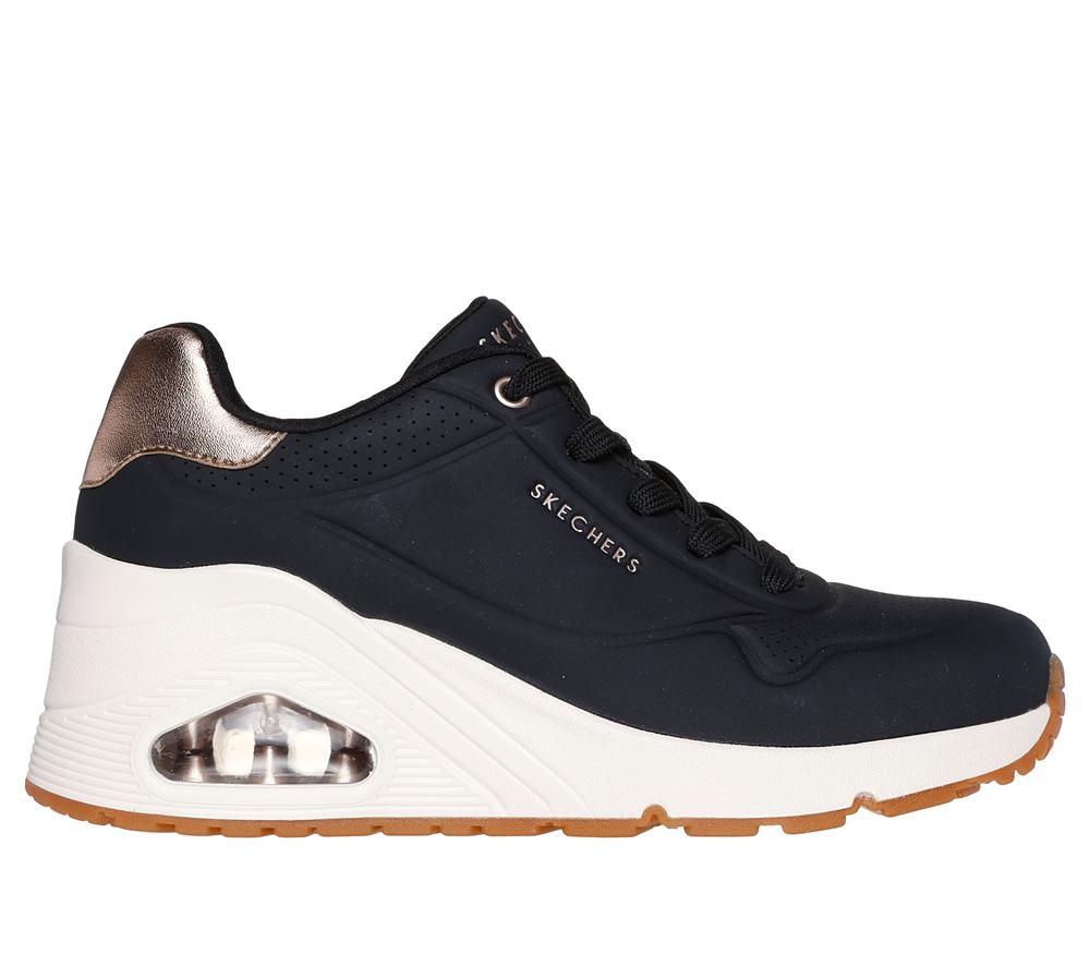 Women Skechers Uno Wedge - HI Steps Lace Up Shoes Black  USA |  2508-DVWPX